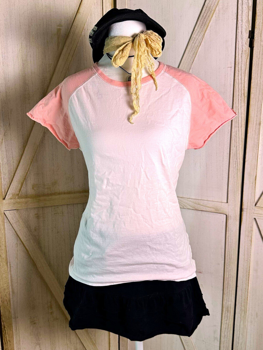 Y2K Vintage Baby Tee Pastel Pink Ringer Baseball Tee Size XL (modern m/L)